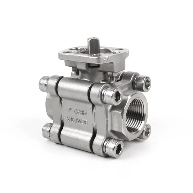 3PC Ball Valve 2000WOG karo ISO 5211 Base kanggo Actuator